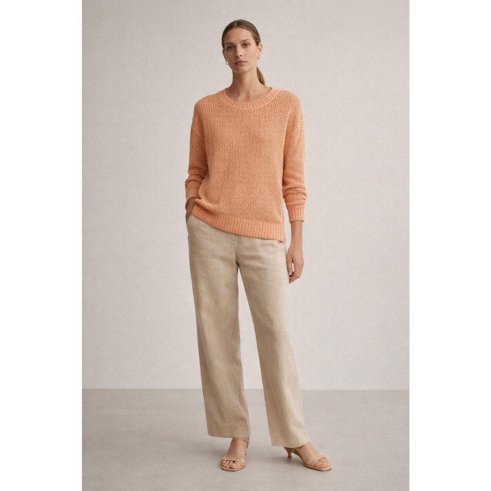 J.Crew Peach Linen Knit Sweater Womens Size S Crew Neck Pullover Top